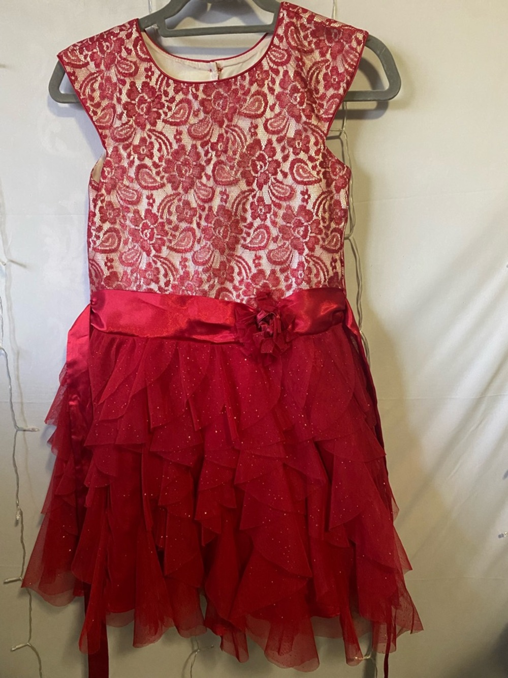Jona Michelle Red Lace Bodice with Ruffle Tulle Skirt